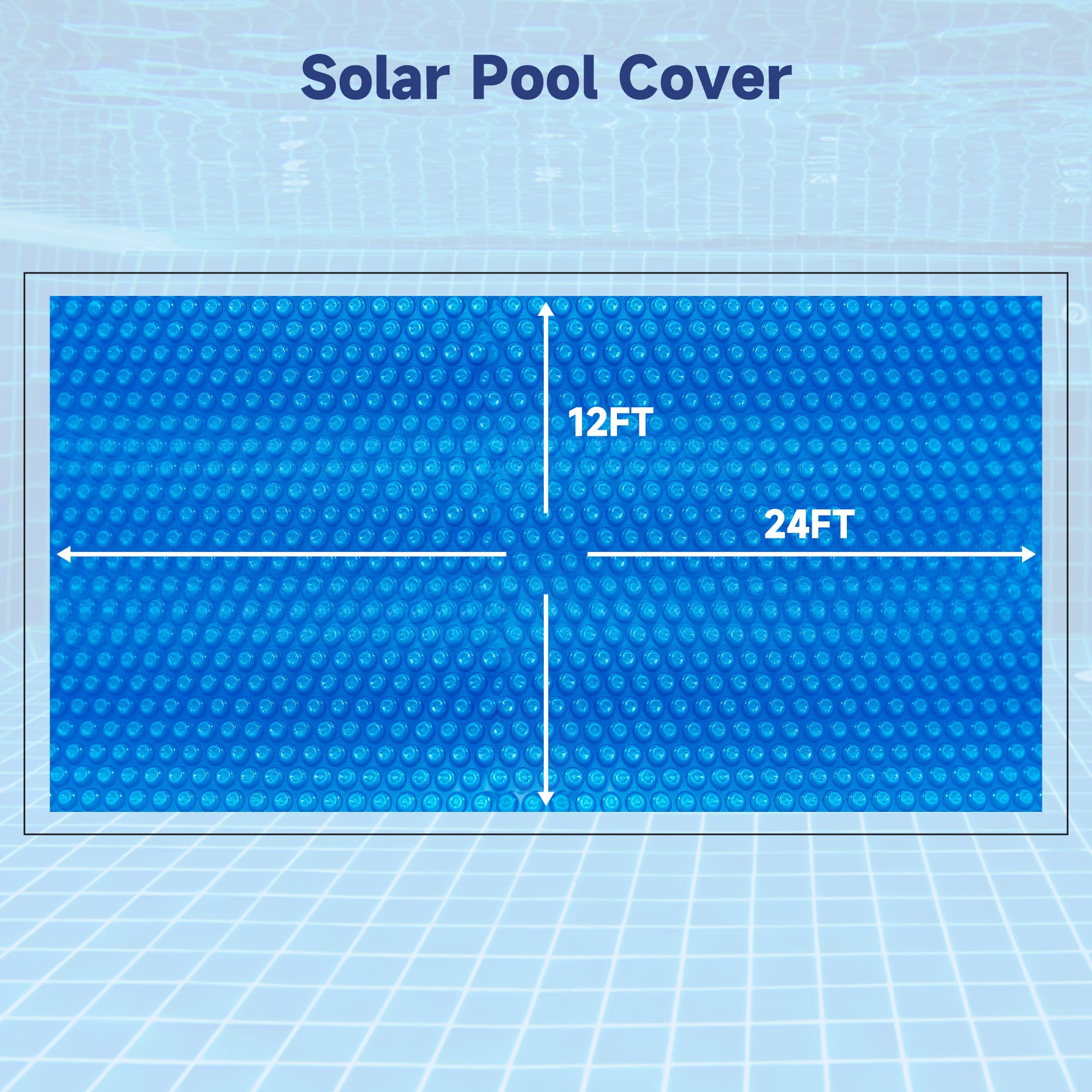 Real Relax Pool Solar Cover, 12 x 24 ft Durable 16 mil Pool Covers for Inground & Above Ground Pools, Solar Pool Heater, Rectangle Solar Blanket with Bubbles, Blue