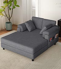 Real Relax Real Relax Chaise Lounge Chair Indoor, 58'' Oversized Comfy Upholstered Lounge Sofa Bed with Wooden and Iron Frame, Cozy Sleeper Couch for Living Room, Game Room, Apartment, Corduroy, Dark Gray