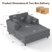 Real Relax Real Relax Chaise Lounge Chair Indoor, 58'' Oversized Comfy Upholstered Lounge Sofa Bed with Wooden and Iron Frame, Cozy Sleeper Couch for Living Room, Game Room, Apartment, Corduroy, Dark Gray
