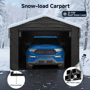 Real Relax 10x15FT Heavy Duty Metal Carport, Outdoor Carport Canopy with Galvanized Steel Roof and Reinforced Base,Removable Sidewalls & Door, Garage Shelter Shade for Cars,Trucks, Boats, Gray