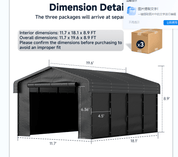 Real Relax 10x15FT Heavy Duty Metal Carport, Outdoor Carport Canopy with Galvanized Steel Roof and Reinforced Base,Removable Sidewalls & Door, Garage Shelter Shade for Cars,Trucks, Boats, Gray