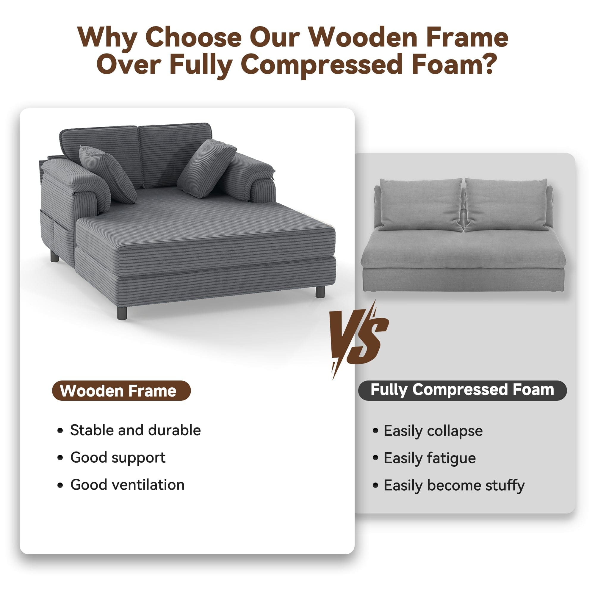 Real Relax Real Relax Chaise Lounge Chair Indoor, 58'' Oversized Comfy Upholstered Lounge Sofa Bed with Wooden and Iron Frame, Cozy Sleeper Couch for Living Room, Game Room, Apartment, Corduroy, Dark Gray