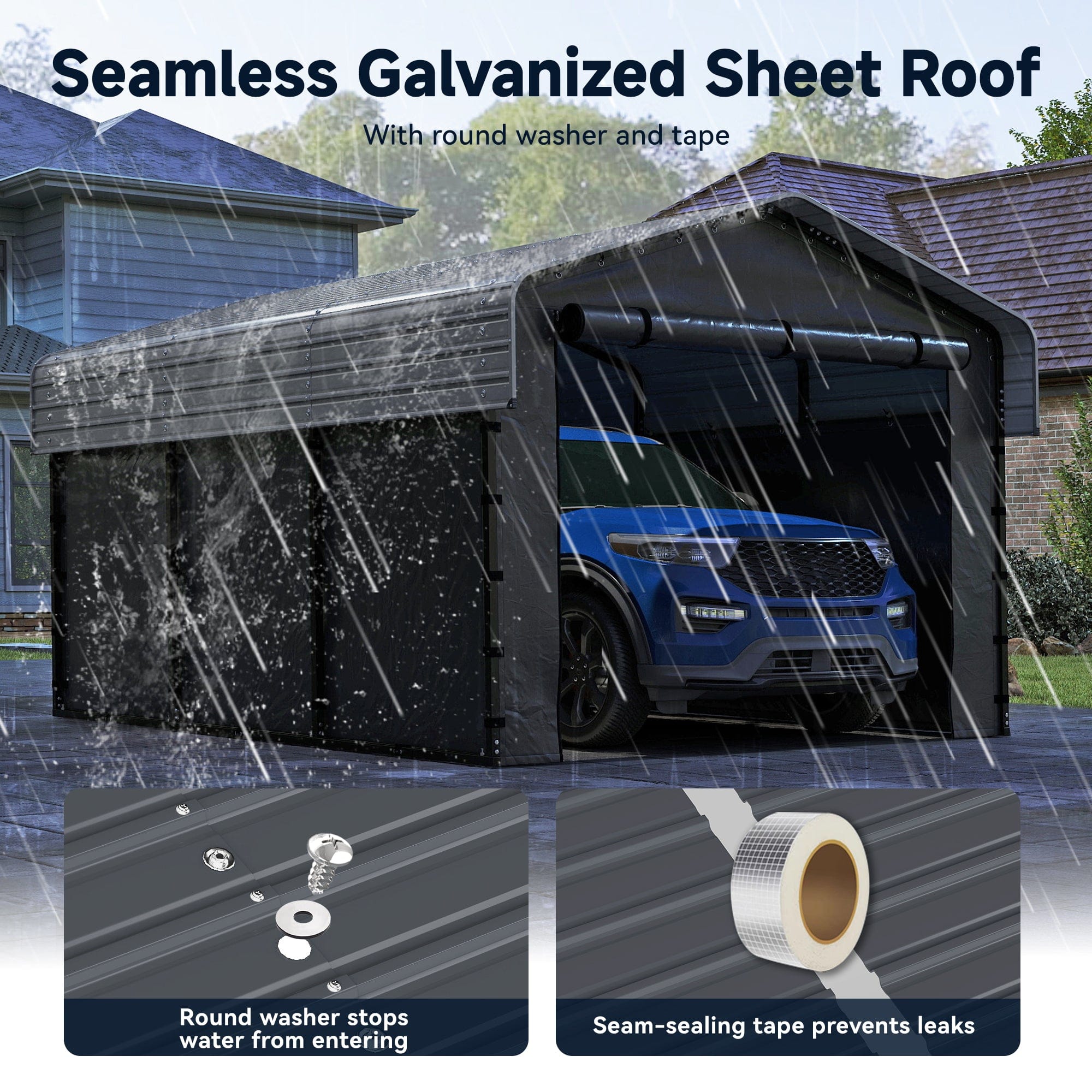 Real Relax 10x15FT Heavy Duty Metal Carport, Outdoor Carport Canopy with Galvanized Steel Roof and Reinforced Base,Removable Sidewalls & Door, Garage Shelter Shade for Cars,Trucks, Boats, Gray