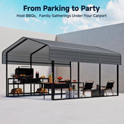 Real Relax 10x15FT Heavy Duty Metal Carport, Outdoor Carport Canopy with Galvanized Steel Roof and Reinforced Base,Removable Sidewalls & Door, Garage Shelter Shade for Cars,Trucks, Boats, Gray