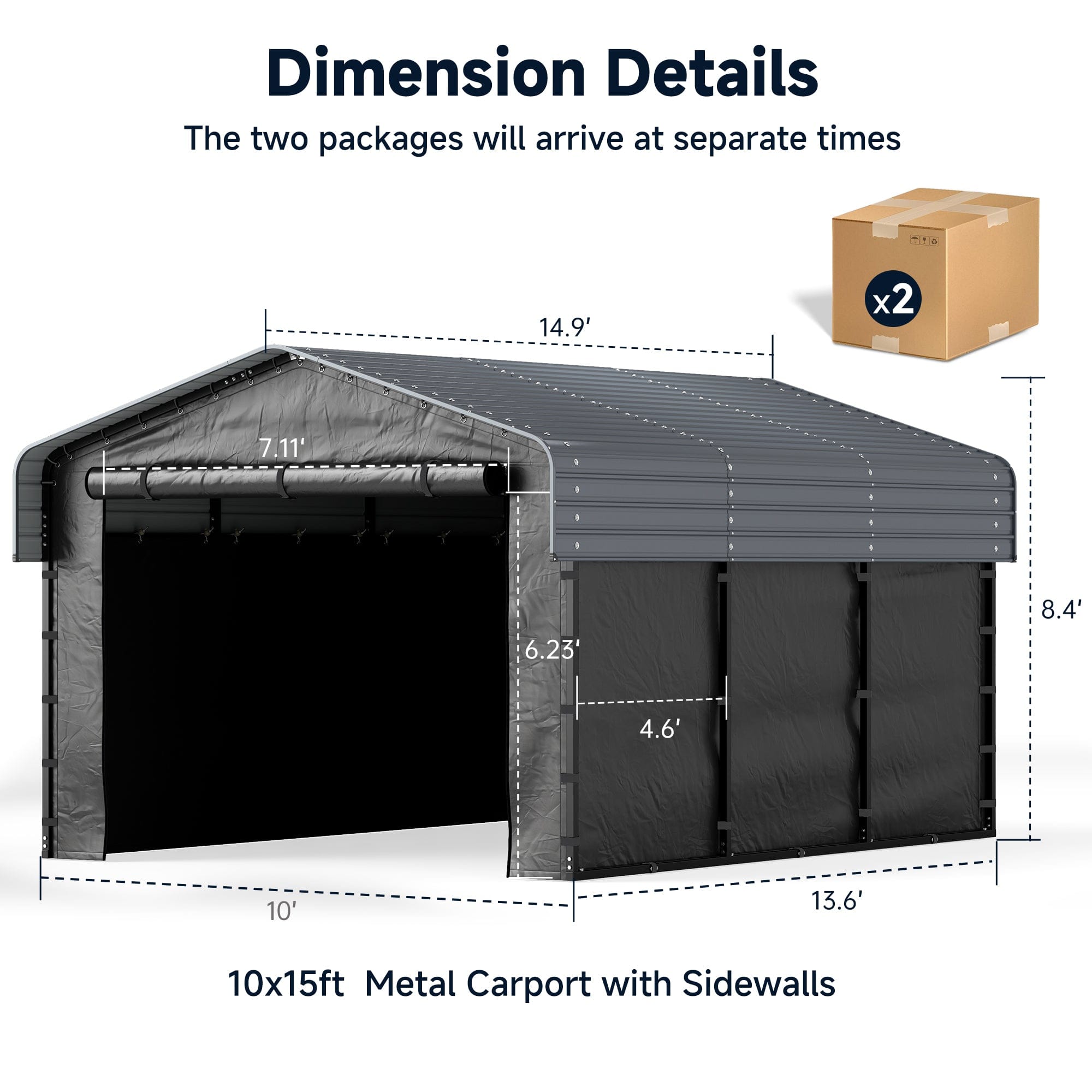 Real Relax 10x15FT Heavy Duty Metal Carport, Outdoor Carport Canopy with Galvanized Steel Roof and Reinforced Base,Removable Sidewalls & Door, Garage Shelter Shade for Cars,Trucks, Boats, Gray