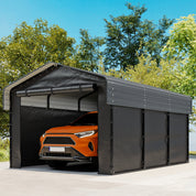 Real Relax 10x15FT Heavy Duty Metal Carport, Outdoor Carport Canopy with Galvanized Steel Roof and Reinforced Base,Removable Sidewalls & Door, Garage Shelter Shade for Cars,Trucks, Boats, Gray