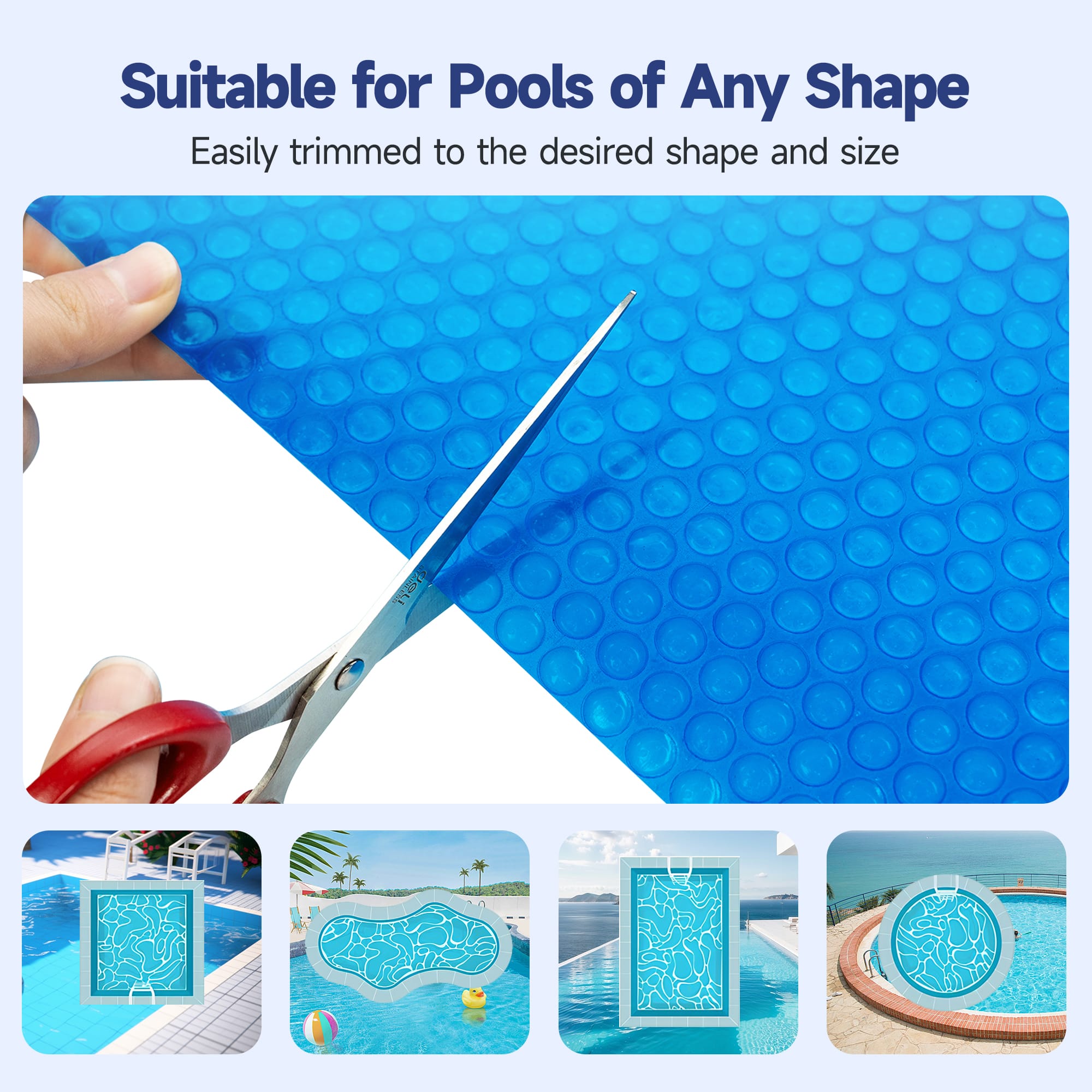 Real Relax Pool Solar Cover, 12 x 24 ft Durable 16 mil Pool Covers for Inground & Above Ground Pools, Solar Pool Heater, Rectangle Solar Blanket with Bubbles, Blue