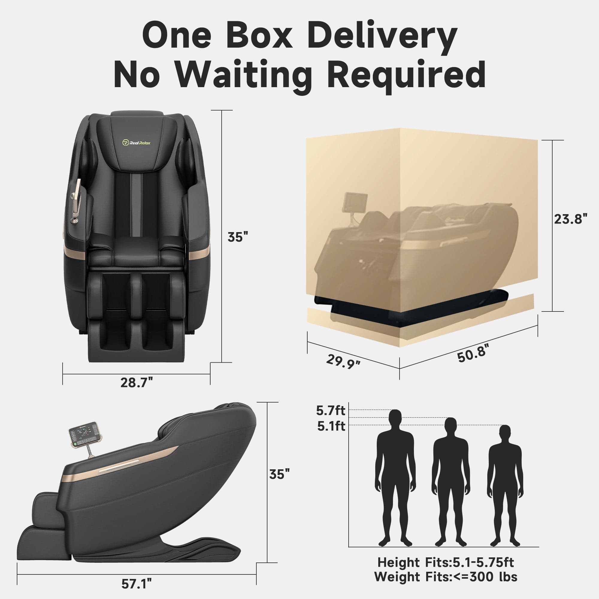 Real Relax Real Relax 2025 Full Body Massage Chair, Zero Gravity Shiatsu Massage Chair Recliner, Foot Massage, Bluetooth, Large Control Screen  black