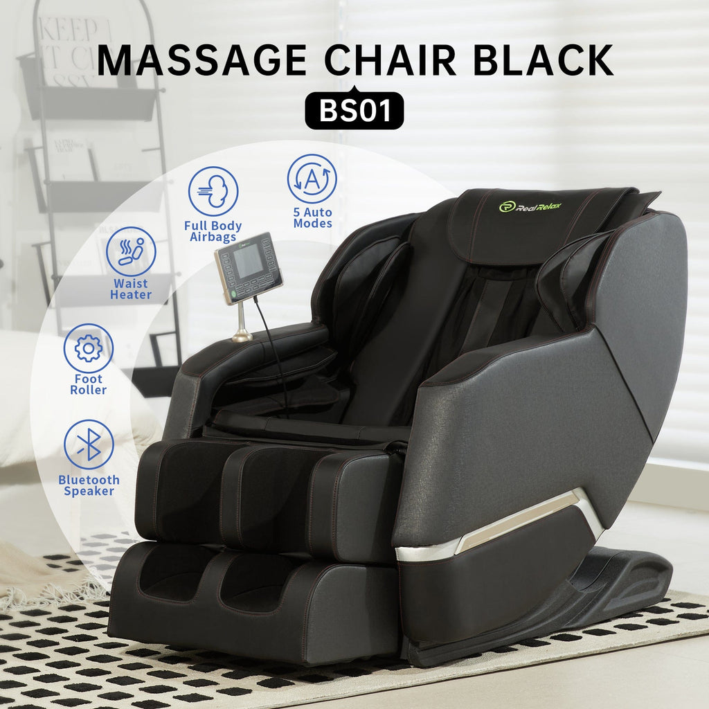 Real Relax Massage Chair Real Relax Full Body Zero Gravity Shiatsu Recliner Electric Massage Chair, Black