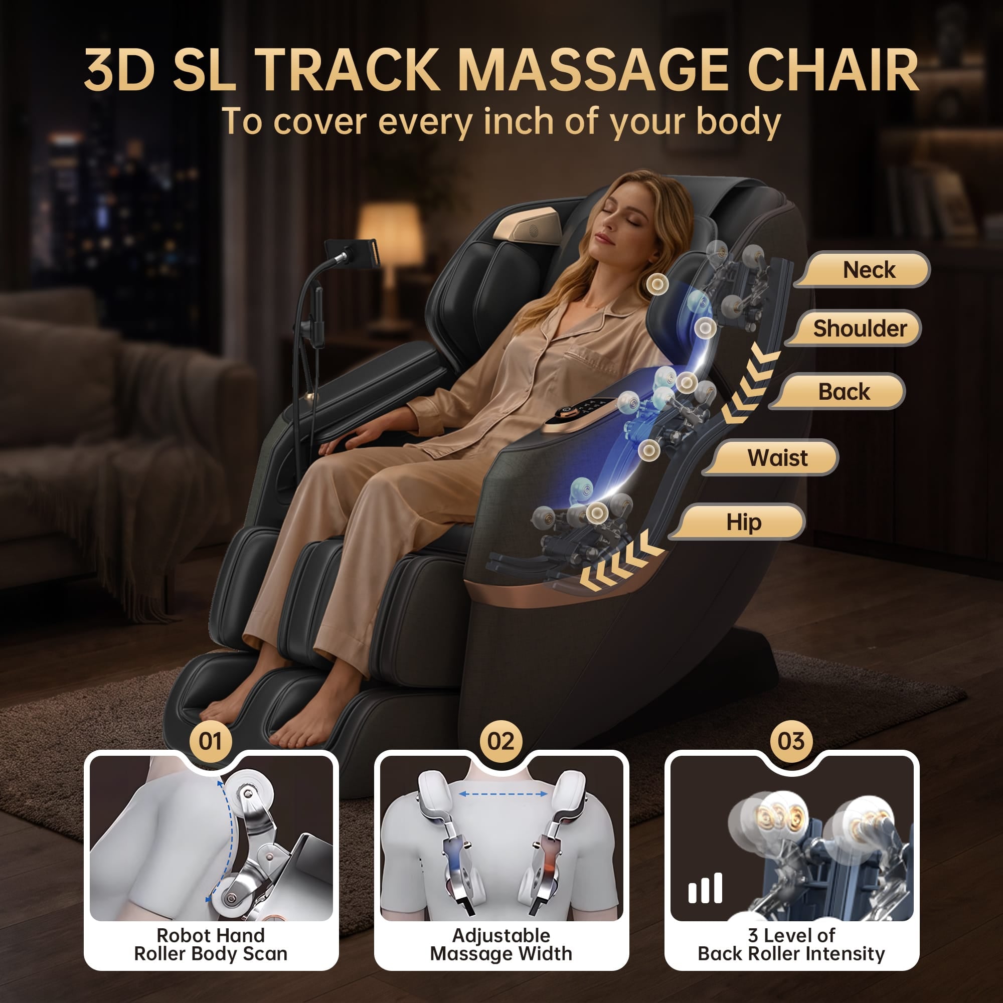 Real Relax Massage Chair Real Relax 3D Massage Chair, Full Body Zero Gravity Recliner with SL Track, Yoga Stretching, Foot Rollers, Bluetooth, Heating
