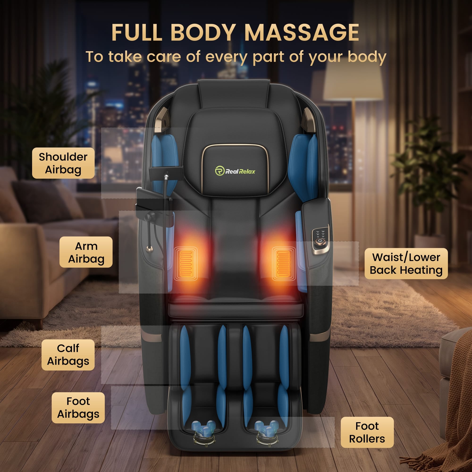 Real Relax Massage Chair Real Relax 3D Massage Chair, Full Body Zero Gravity Recliner with SL Track, Yoga Stretching, Foot Rollers, Bluetooth, Heating