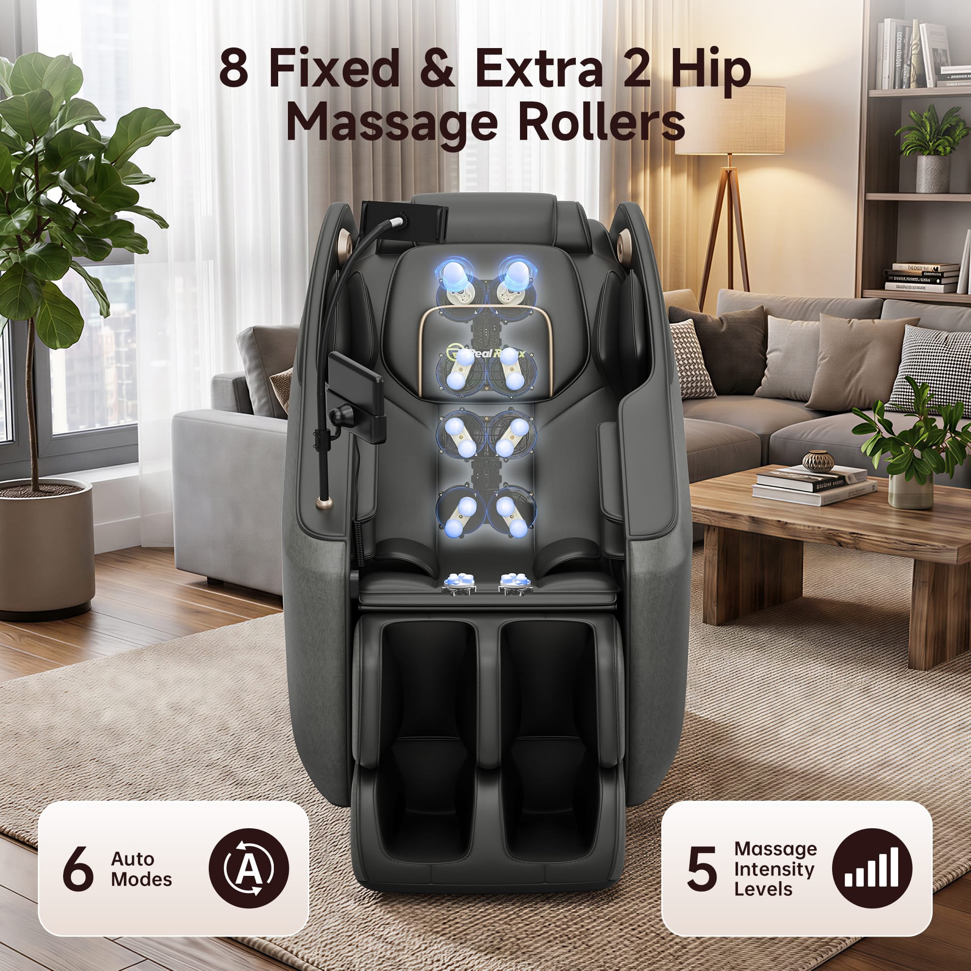 Real Relax Massage Chair Real Relax Electric Massage Chair, Zero Gravity Full Body Massage Recliner Chair with 10 Fixed Rollers, Touch Screen Controller