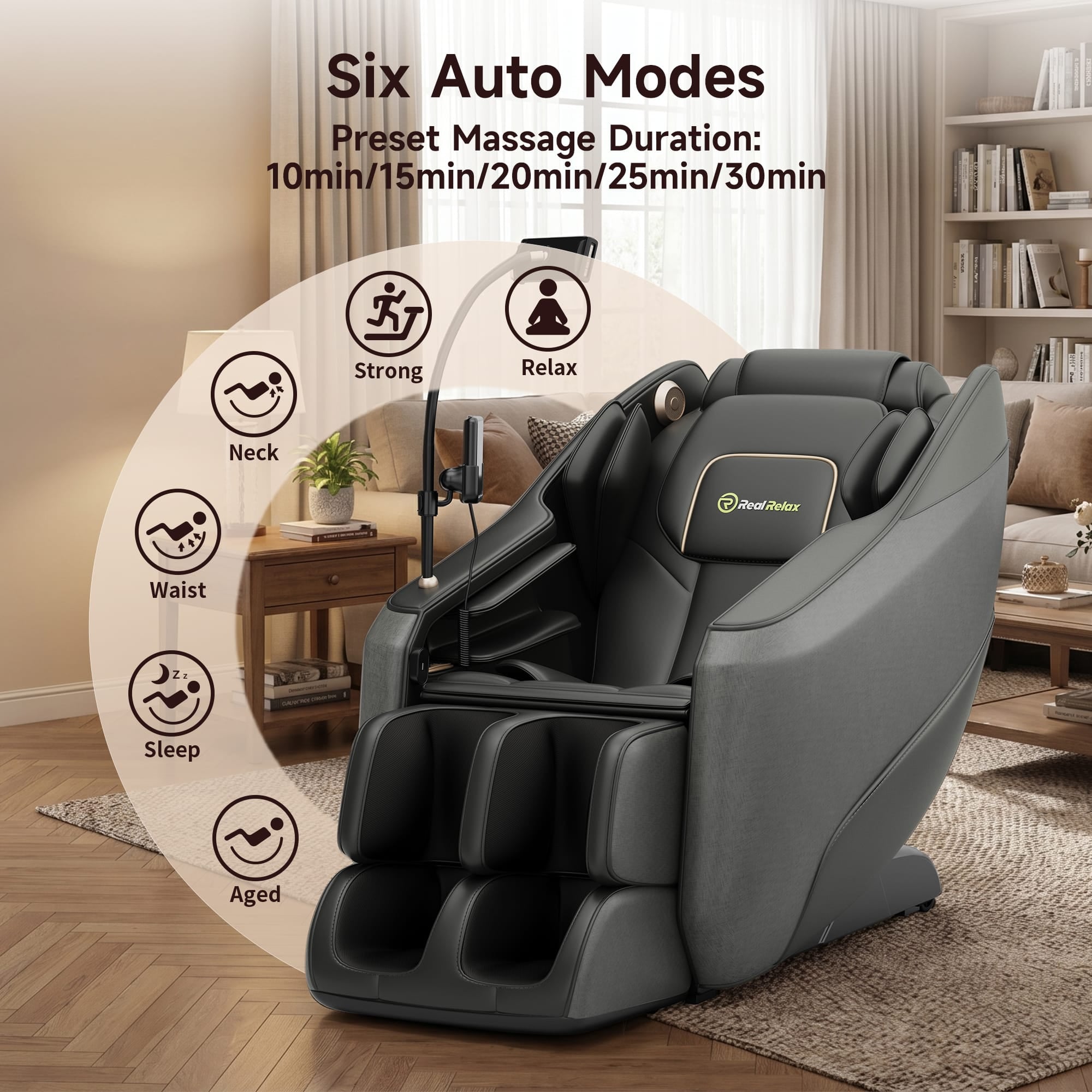 Real Relax Massage Chair Real Relax Electric Massage Chair, Zero Gravity Full Body Massage Recliner Chair with 10 Fixed Rollers, Touch Screen Controller