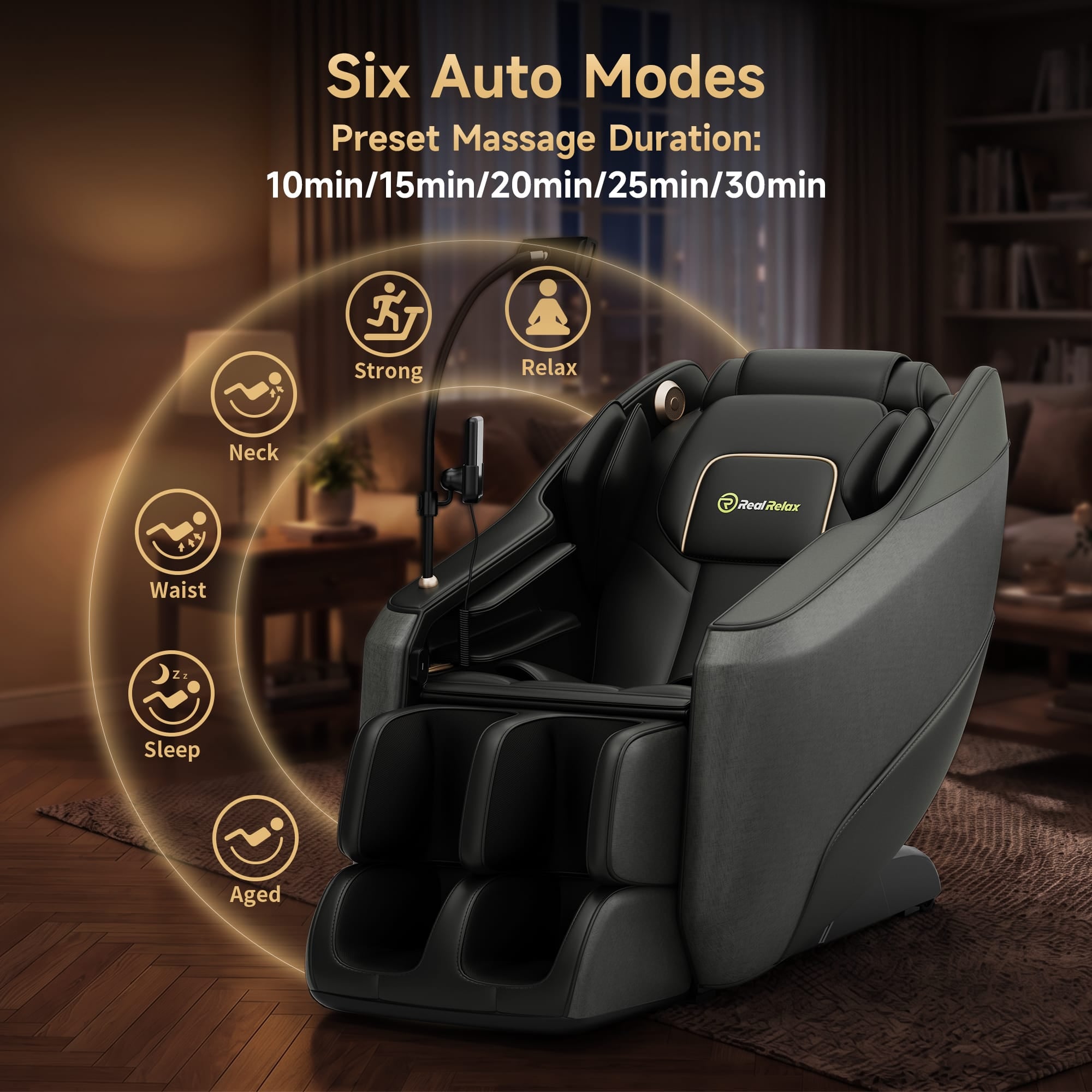 Real Relax Massage Chair Real Relax Electric Massage Chair, Zero Gravity Full Body Massage Recliner Chair with 10 Fixed Rollers, Touch Screen Controller