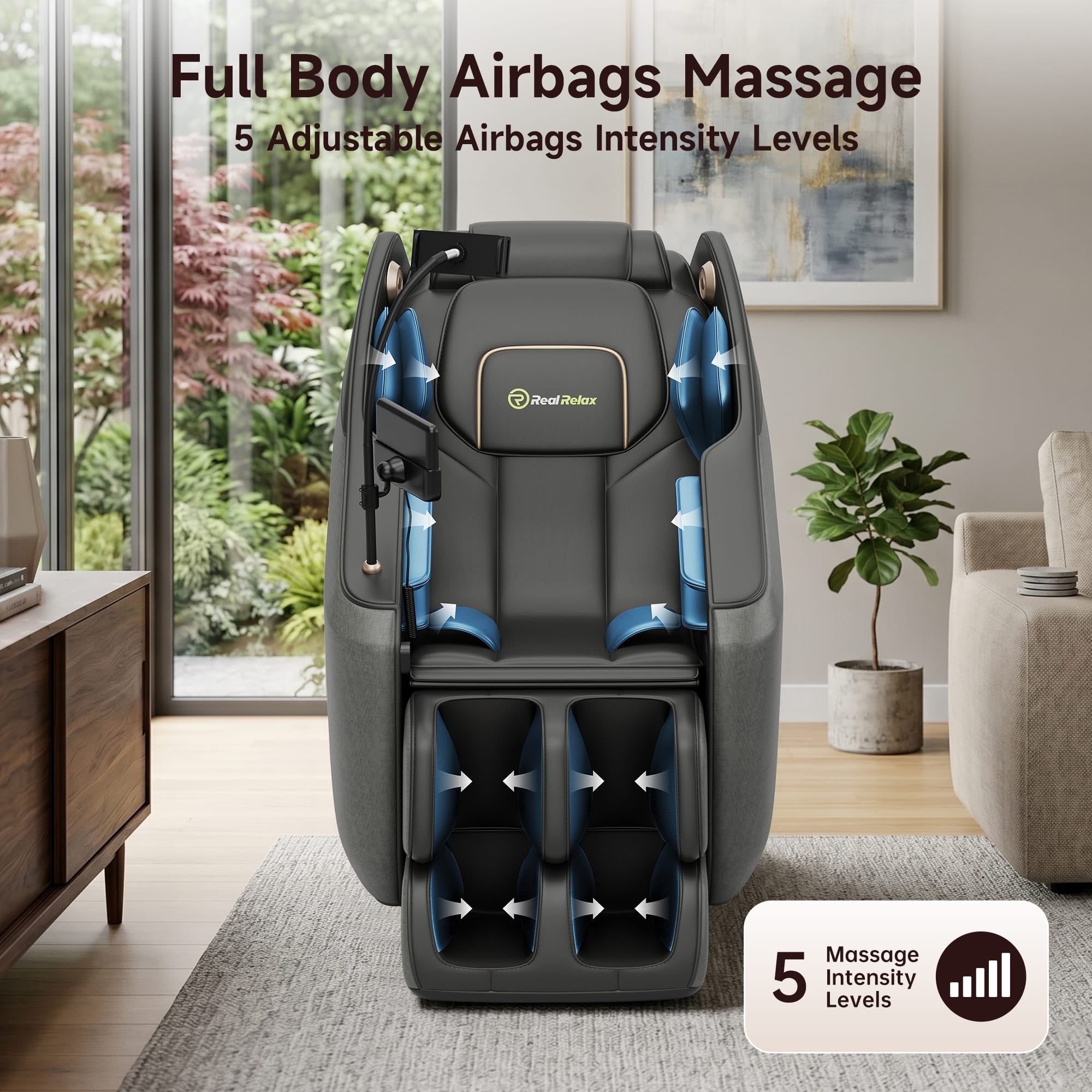 Real Relax Massage Chair Real Relax Electric Massage Chair, Zero Gravity Full Body Massage Recliner Chair with 10 Fixed Rollers, Touch Screen Controller