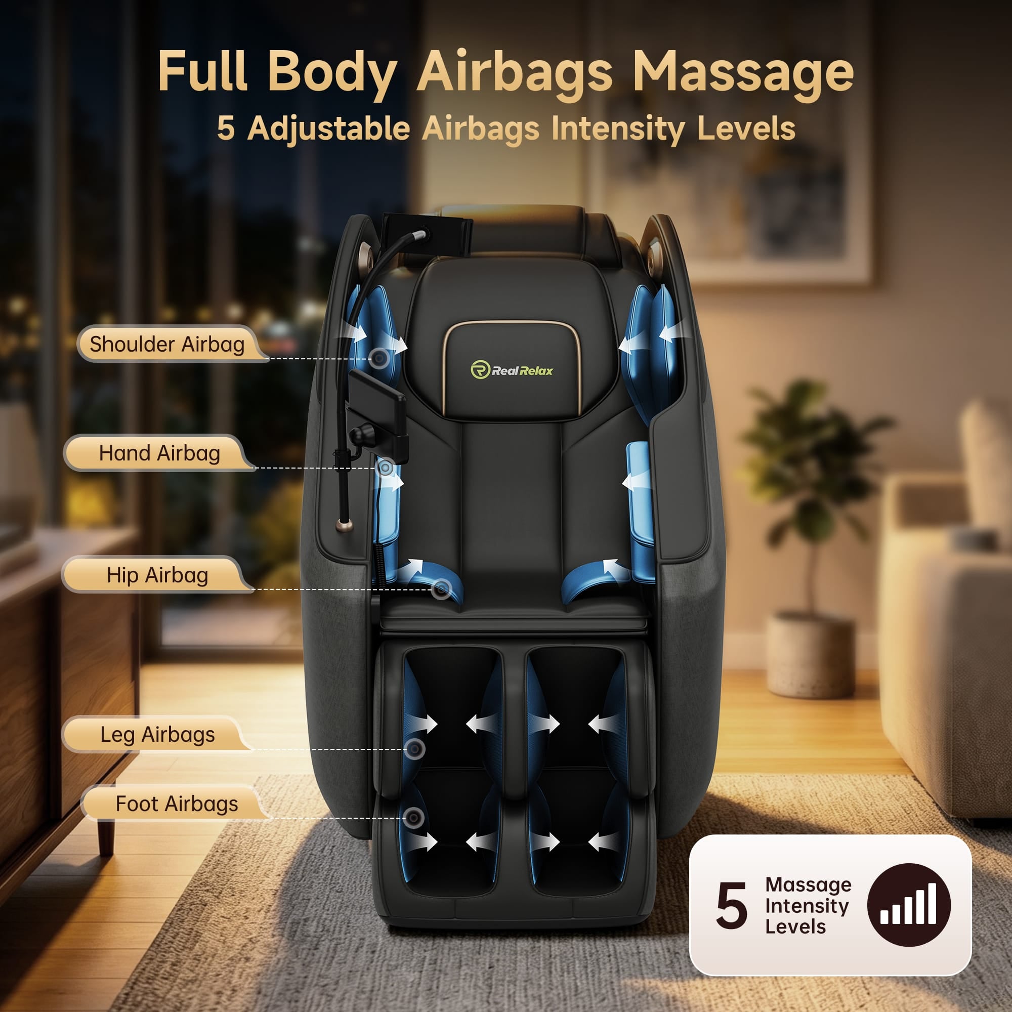 Real Relax Massage Chair Real Relax Electric Massage Chair, Zero Gravity Full Body Massage Recliner Chair with 10 Fixed Rollers, Touch Screen Controller