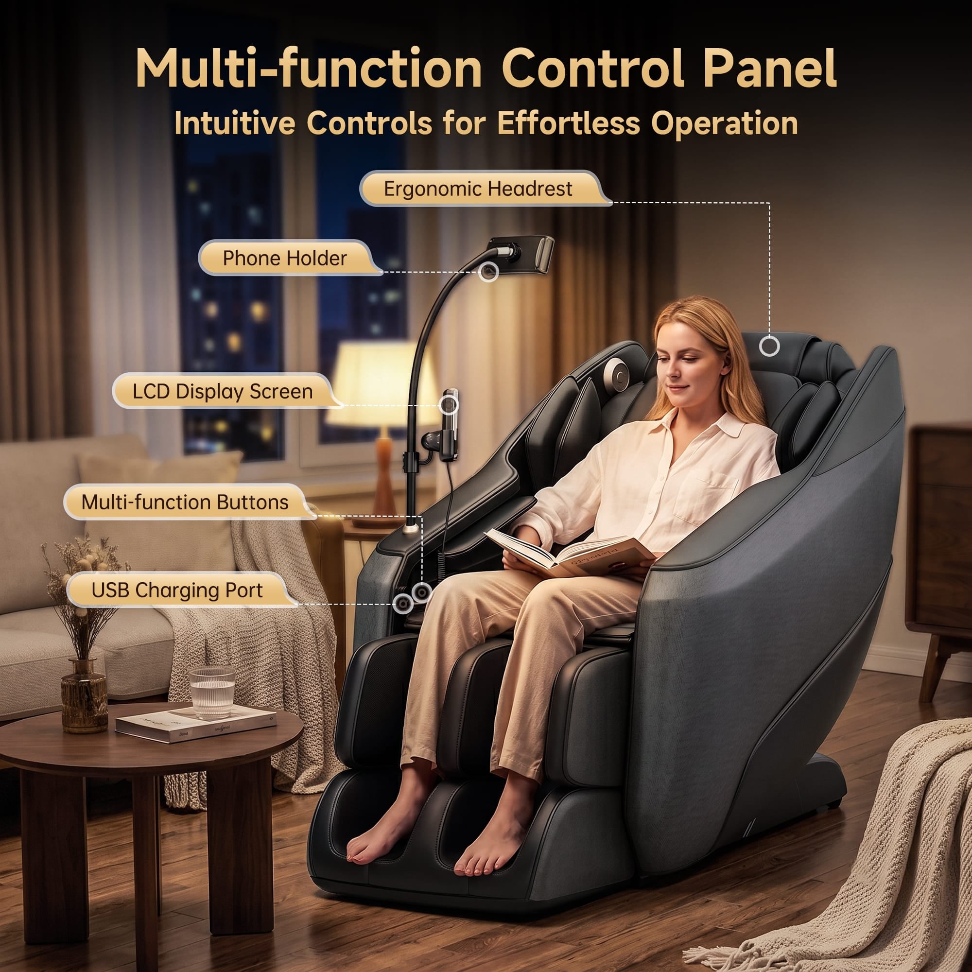 Real Relax Massage Chair Real Relax Electric Massage Chair, Zero Gravity Full Body Massage Recliner Chair with 10 Fixed Rollers, Touch Screen Controller