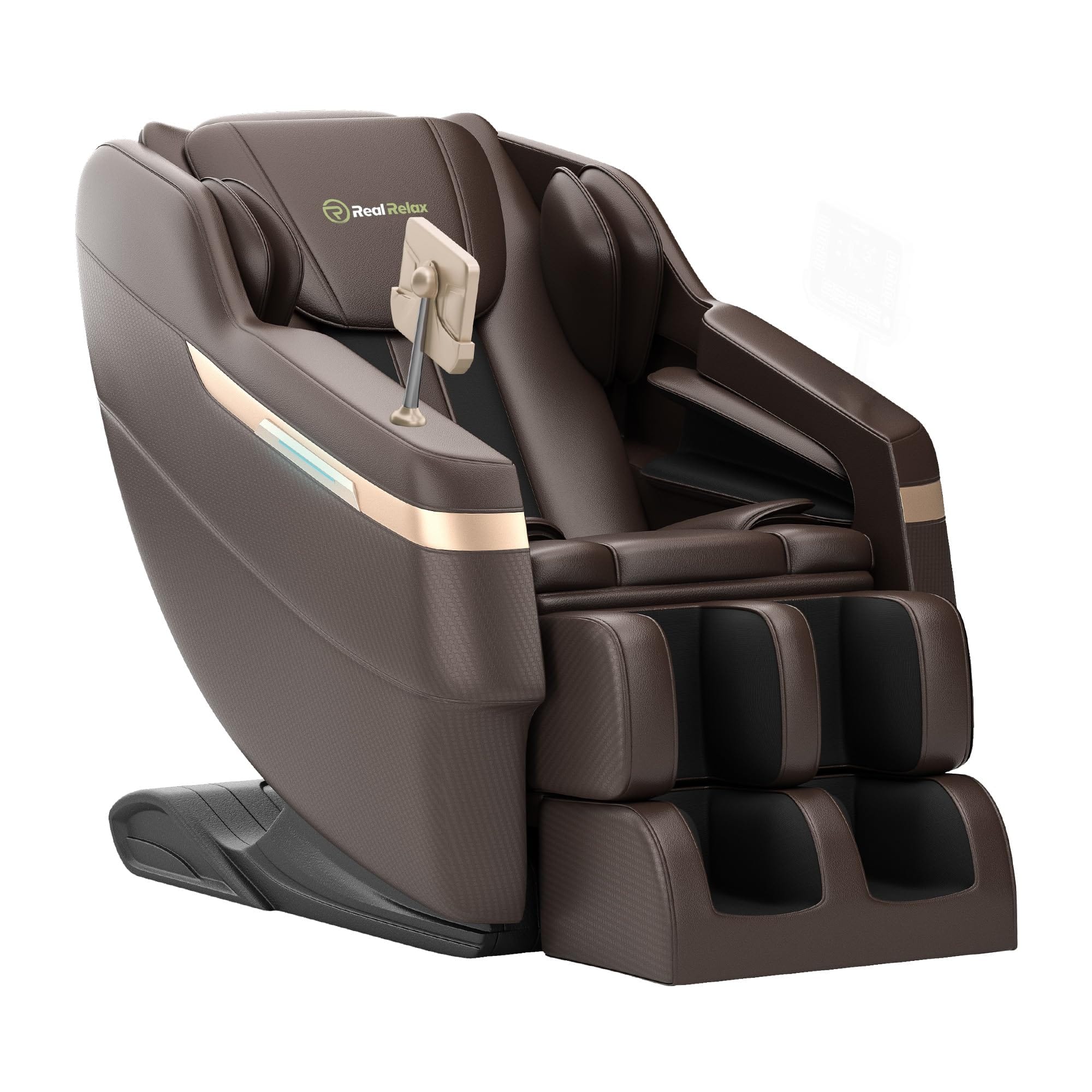 Real Relax Real Relax 2025 Full Body Massage Chair, Zero Gravity Shiatsu Massage Chair Recliner, Foot Massage, Bluetooth, Large Control Screen (Brown and Gold)