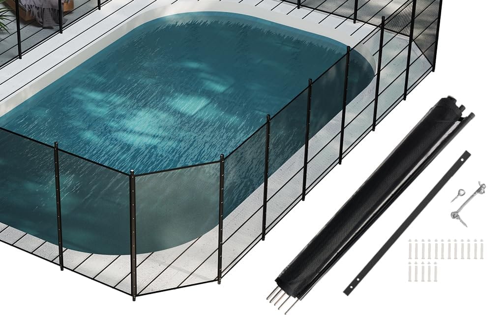 Real Relax 4×48FT Pool Fence, 350gsm Teslin Mesh Pool Safety Fence, Black