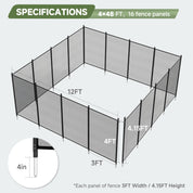 Real Relax 4×48FT Pool Fence, 350gsm Teslin Mesh Pool Safety Fence, Black