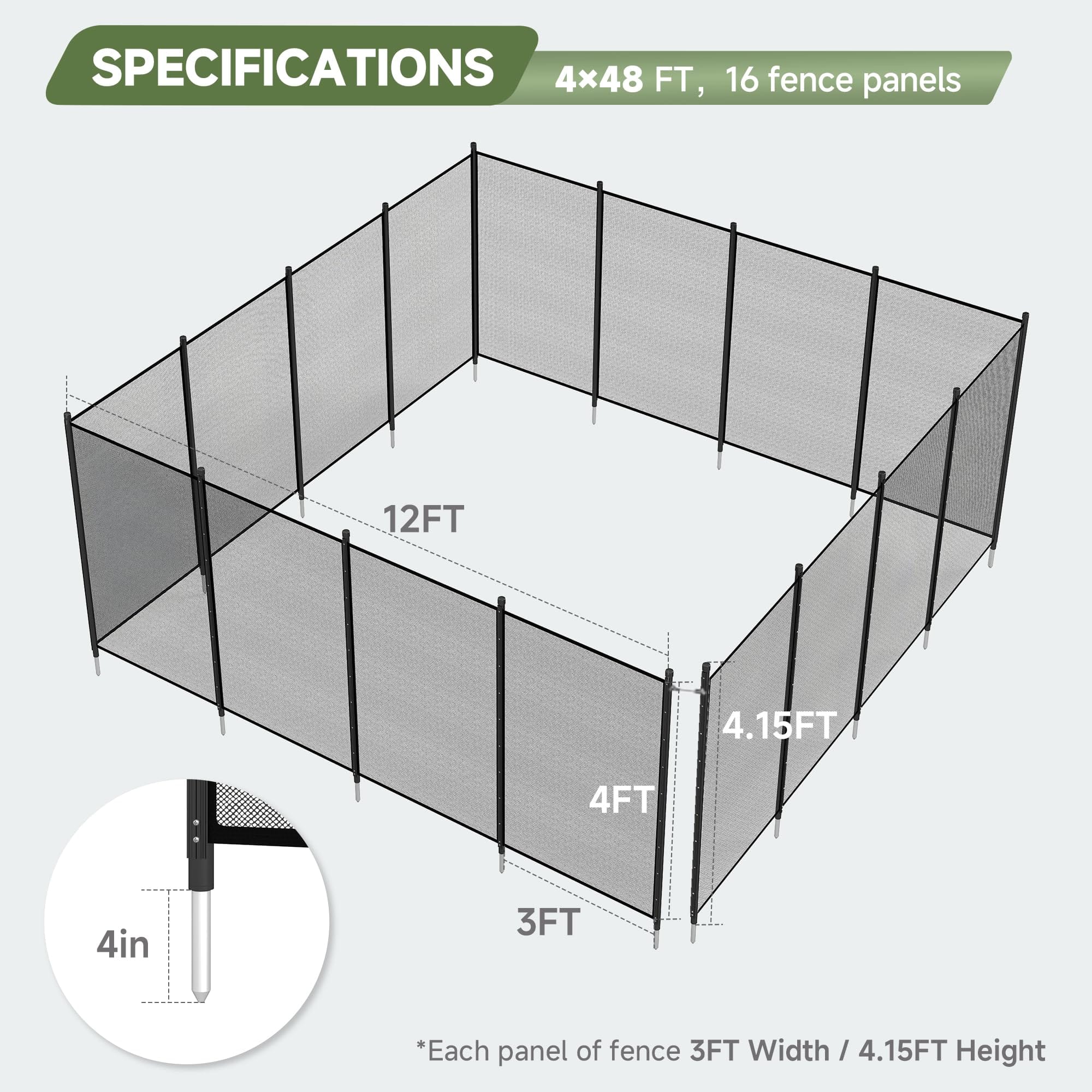 Real Relax 4×48FT Pool Fence, 350gsm Teslin Mesh Pool Safety Fence, Black