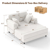 Real Relax Real Relax Chaise Lounge Chair Indoor, 58'' Oversized Comfy Upholstered Lounge Sofa Bed with Wooden and Iron Frame, Cozy Sleeper Couch for Living Room, Game Room, Apartment, Corduroy, Beige