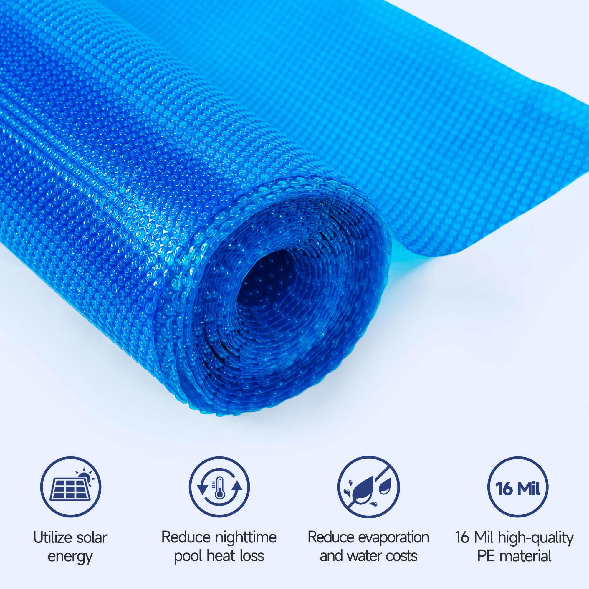 Real Relax Real Relax 16 mil Solar Pool Cover, 24 ft Round Bubble Blanket Heat Trapping Solar Blanket, Durable Material for Inground & Above Ground Swimming Pools, Blue