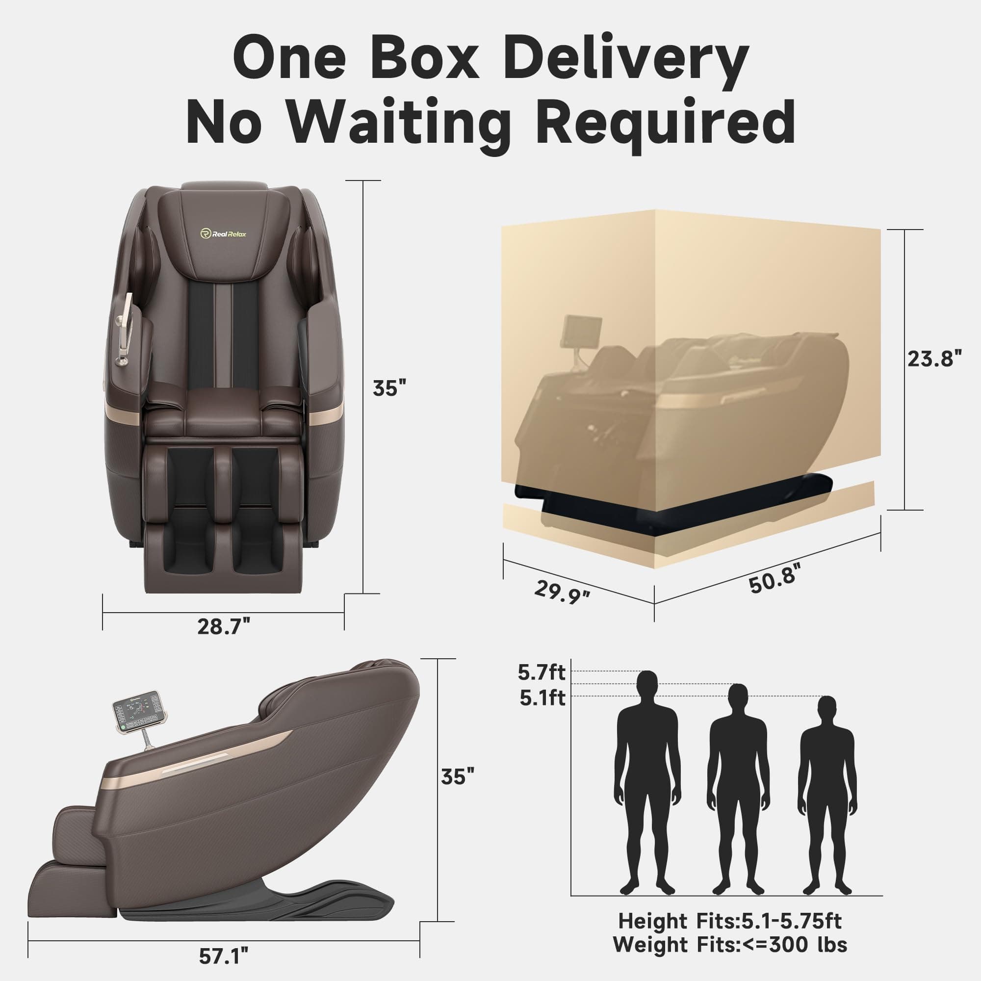 Real Relax Real Relax 2025 Full Body Massage Chair, Zero Gravity Shiatsu Massage Chair Recliner, Foot Massage, Bluetooth, Large Control Screen (Brown and Gold)