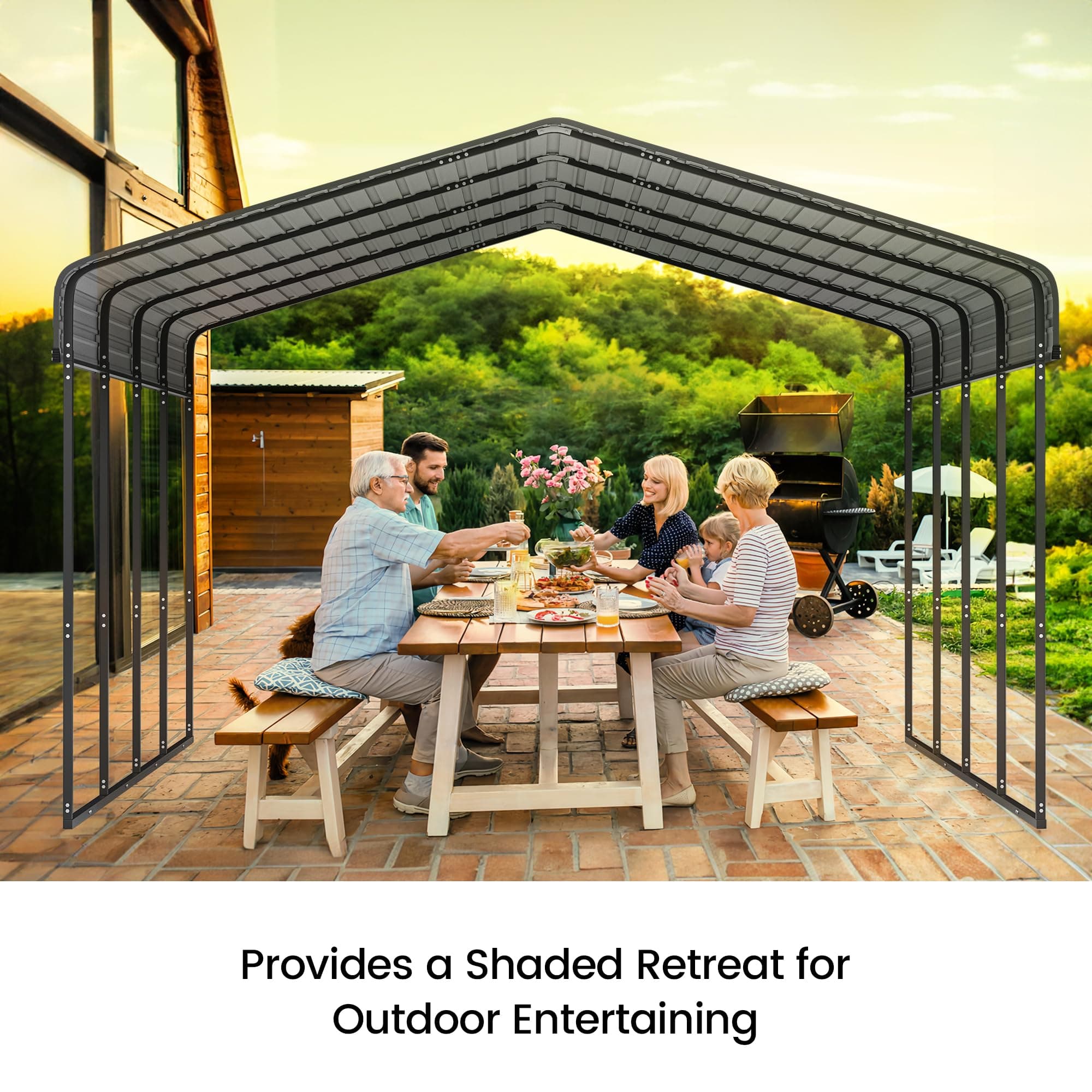 Real Relax 12'x20' Heavy Duty Metal Carport, Outdoor Garage Car Shelter Shade with Heavier Frame, Galvanized Roof for Car and Boats, Grey