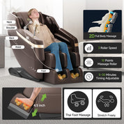 Real Relax Real Relax 2025 Full Body Massage Chair, Zero Gravity Shiatsu Massage Chair Recliner, Foot Massage, Bluetooth, Large Control Screen (Brown and Gold)