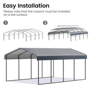 Real Relax 12'x20' Heavy Duty Metal Carport, Outdoor Garage Car Shelter Shade with Heavier Frame, Galvanized Roof for Car and Boats, Grey