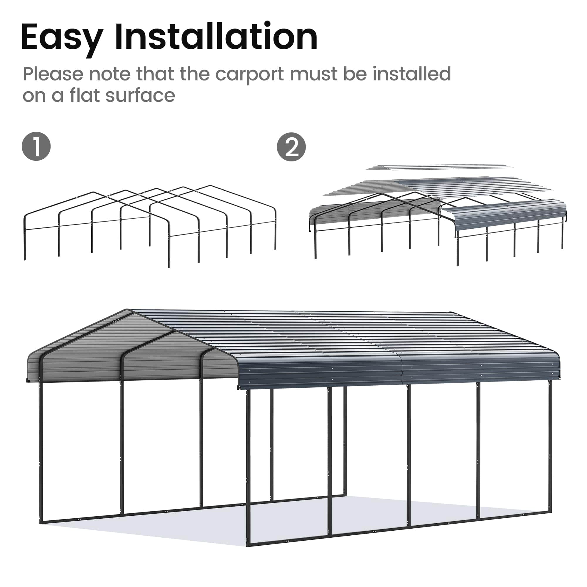 Real Relax 12'x20' Heavy Duty Metal Carport, Outdoor Garage Car Shelter Shade with Heavier Frame, Galvanized Roof for Car and Boats, Grey