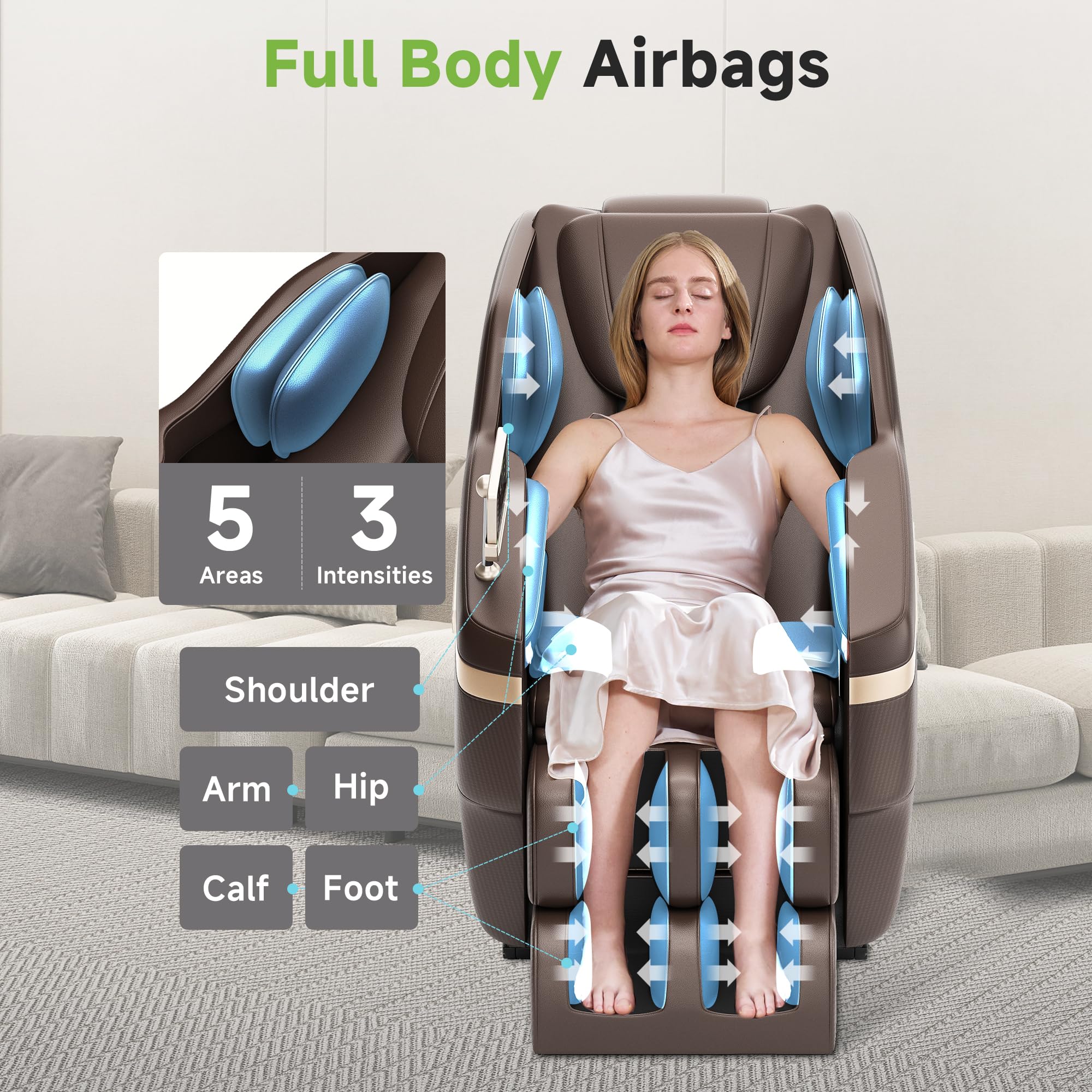 Real Relax Real Relax 2025 Full Body Massage Chair, Zero Gravity Shiatsu Massage Chair Recliner, Foot Massage, Bluetooth, Large Control Screen (Brown and Gold)