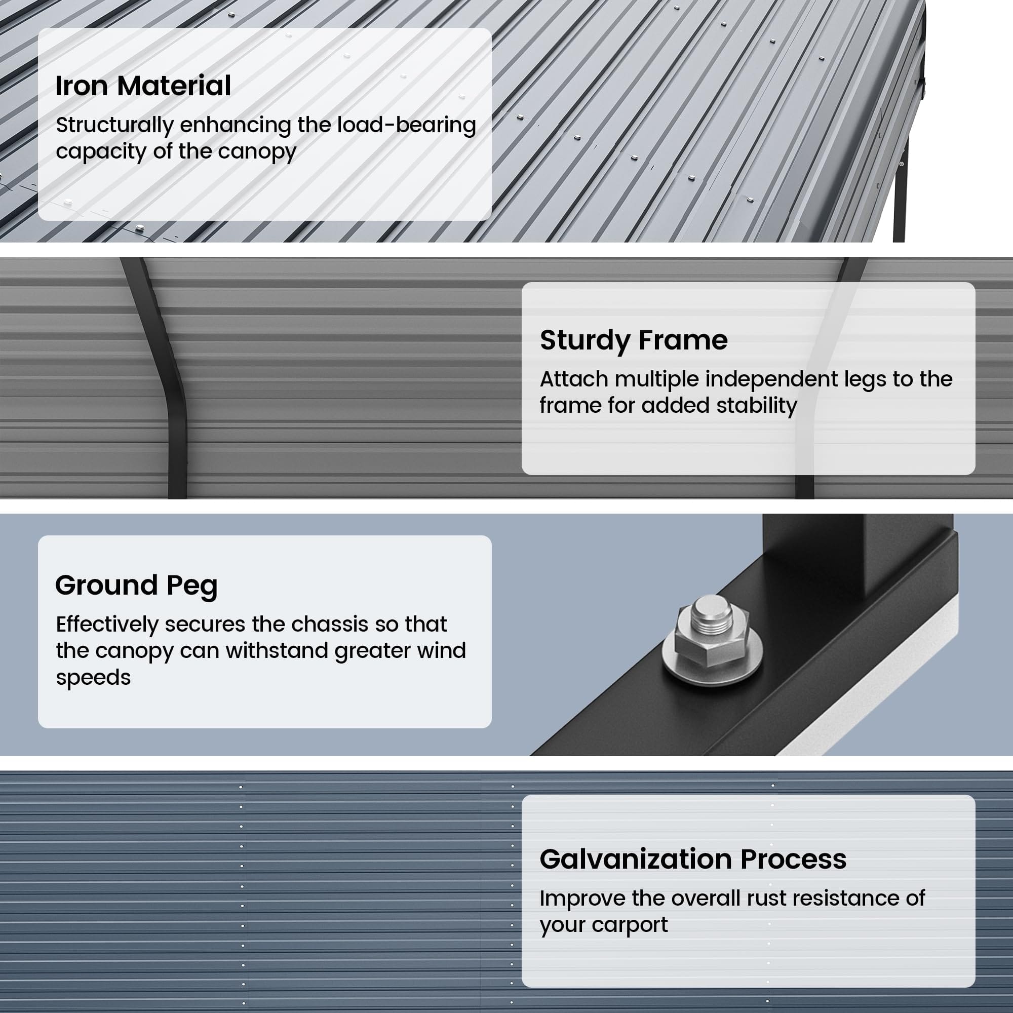 Real Relax 12'x20' Heavy Duty Metal Carport, Outdoor Garage Car Shelter Shade with Heavier Frame, Galvanized Roof for Car and Boats, Grey