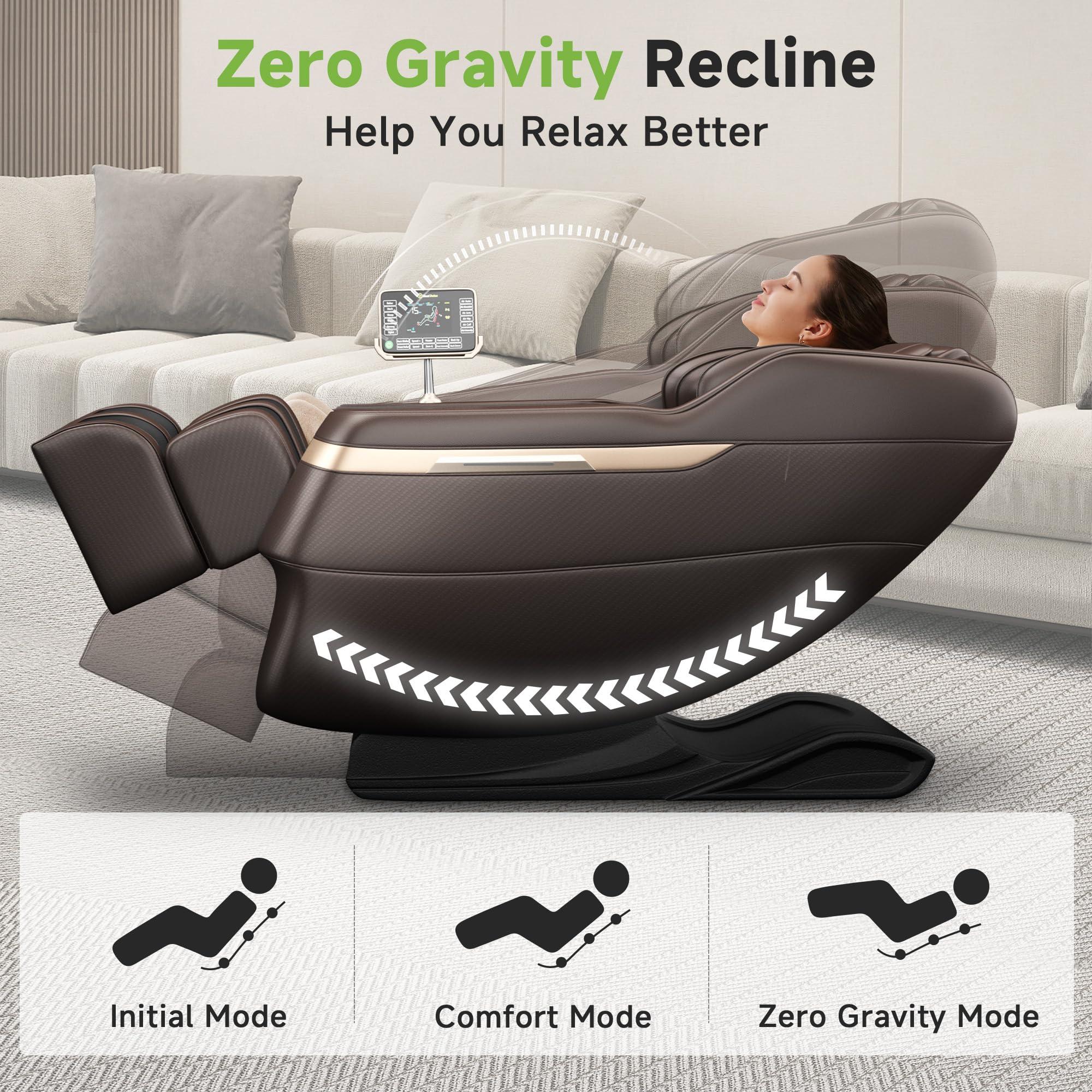 Real Relax Real Relax 2025 Full Body Massage Chair, Zero Gravity Shiatsu Massage Chair Recliner, Foot Massage, Bluetooth, Large Control Screen (Brown and Gold)