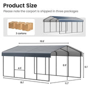 Real Relax 12'x20' Heavy Duty Metal Carport, Outdoor Garage Car Shelter Shade with Heavier Frame, Galvanized Roof for Car and Boats, Grey