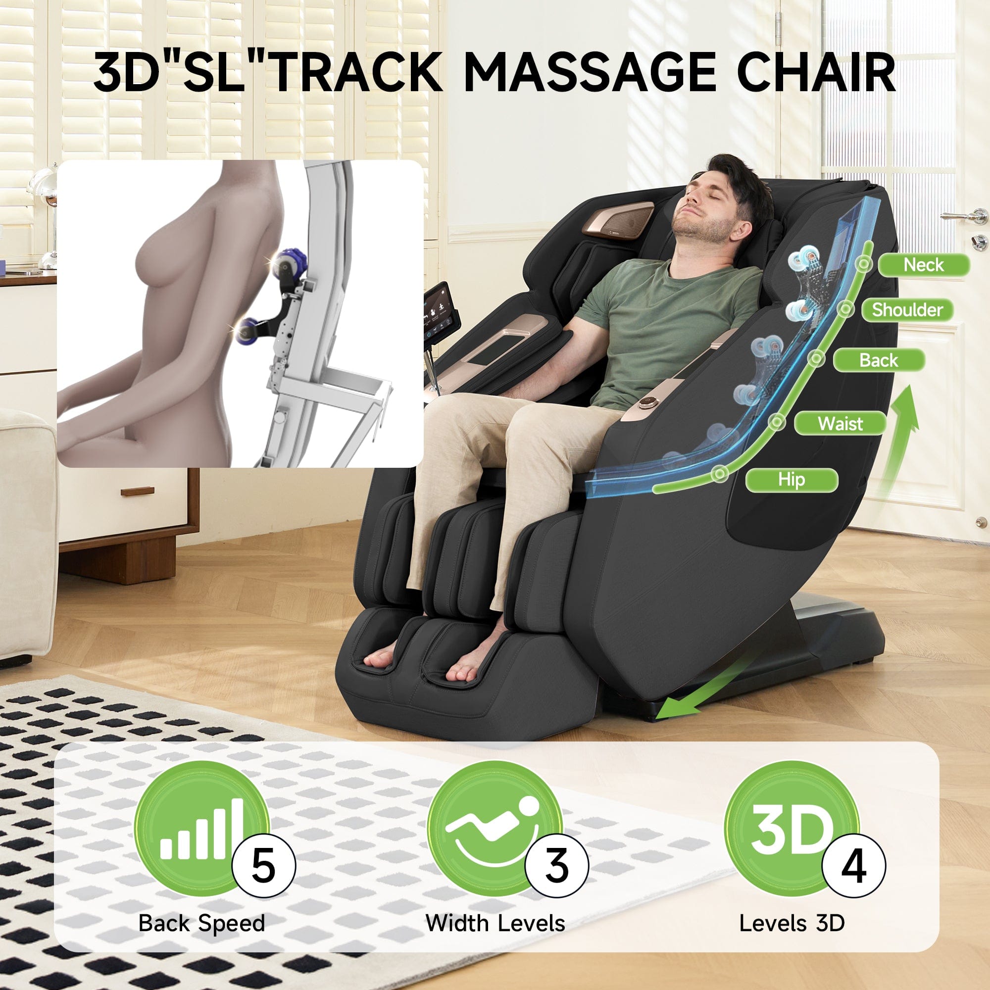 Real Relax Massage Chair PS5200 4D Massage Chair Black 665878413491