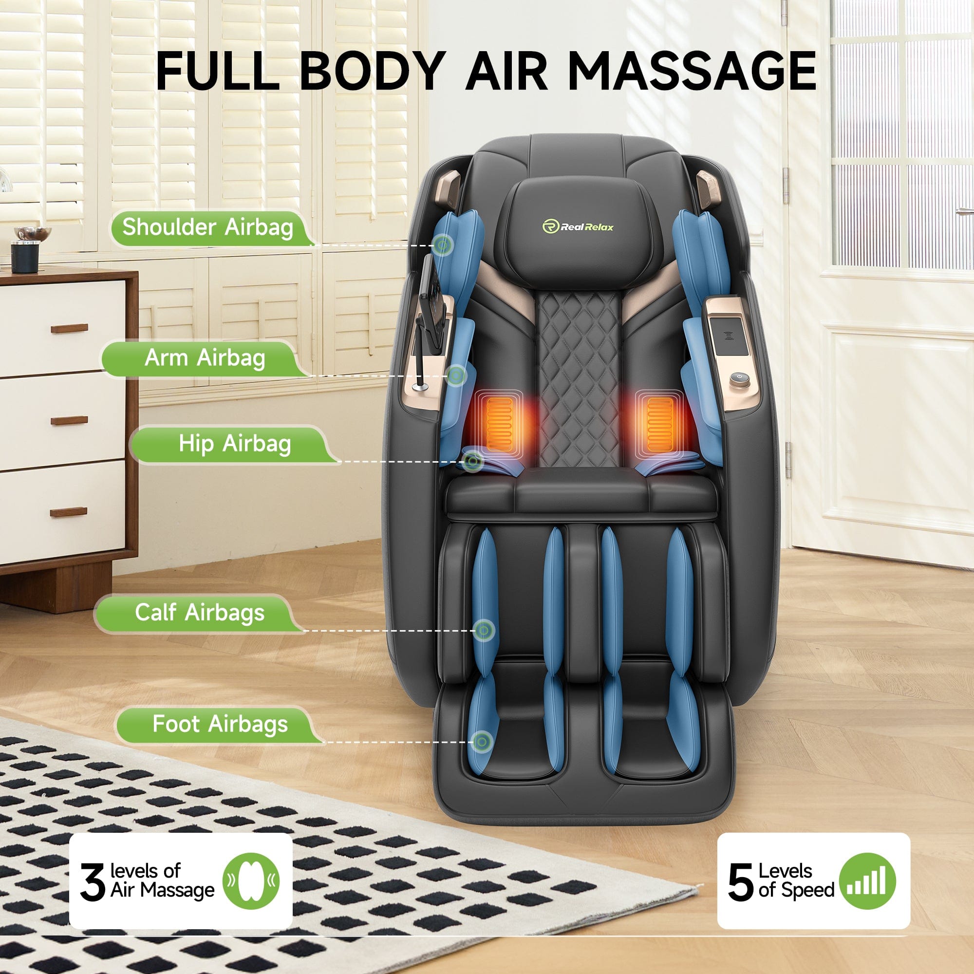 Real Relax Massage Chair PS5200 4D Massage Chair Black 665878413491
