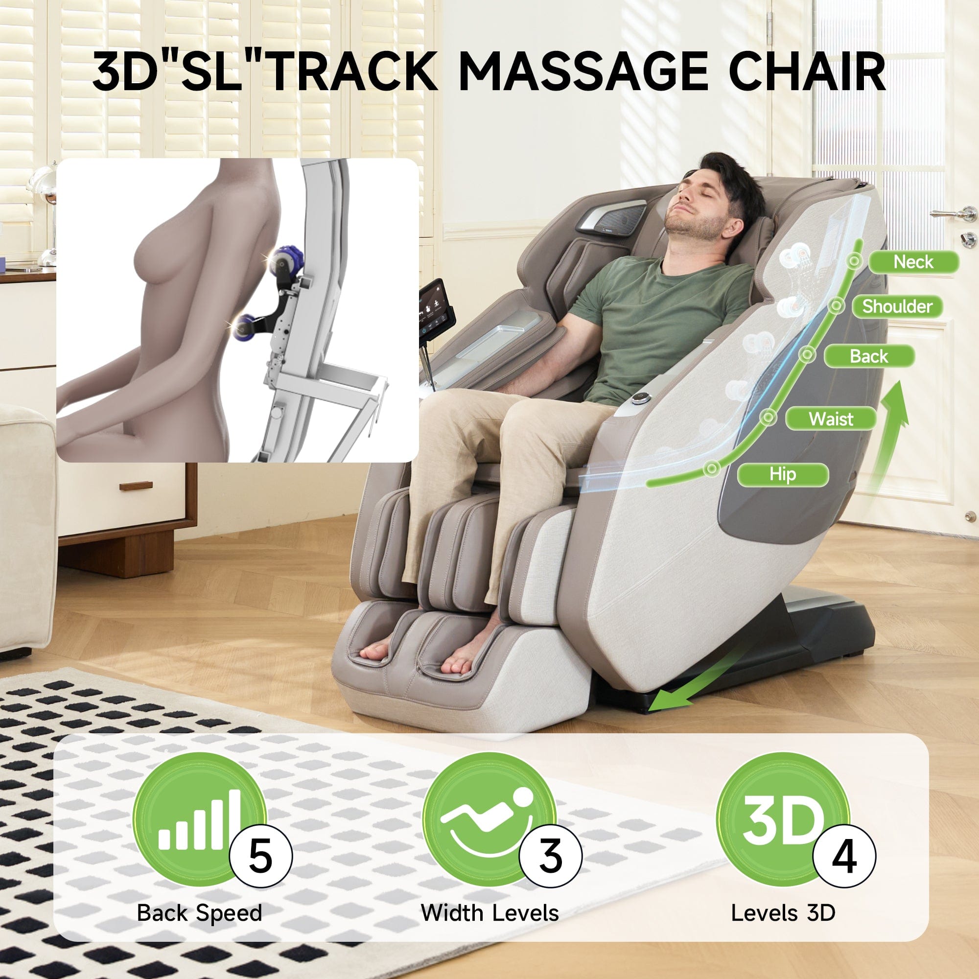 Real Relax Massage Chair PS5200 4D Massage Chair Khaki 665878413484