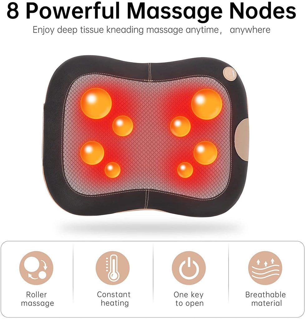  Shiatsu Neck Massager With Heat, 8 Massage Nodes Neck