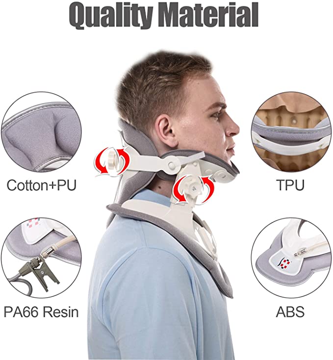 Real Relax Massage Chair Real Relax Cervical Neck Traction Device, Adjustable Neck Brace Collar Support Stretcher with Pump for Home Physical Therapy Neck Pain Relief Traction Improve Spine Alignment