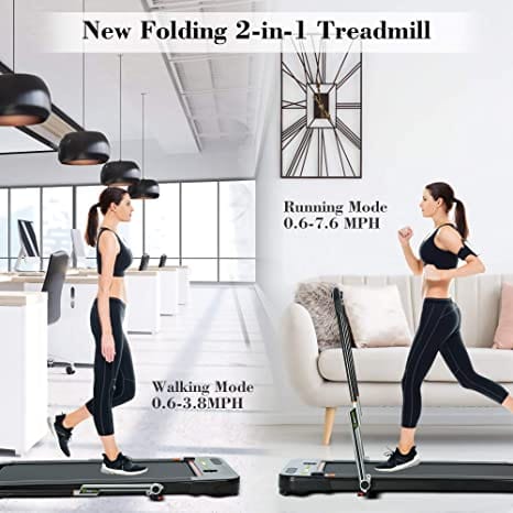 Real Relax Sports&Fitness TT-100A2 2 in 1 Folding Treadmill, Under Desk Pad Machine, 2.25HP Motorized Walking Treadmill with LED Screen, Bluetooth Speaker and Remote Control, Indoor Fitness, for Home Walking & Running